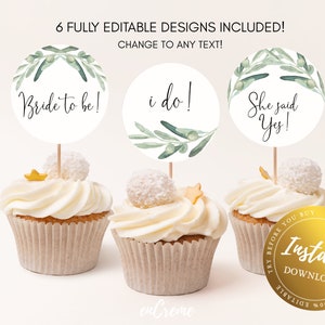 EDITABLE Greenery Cupcake Toppers Party Decoration Bridal - Etsy