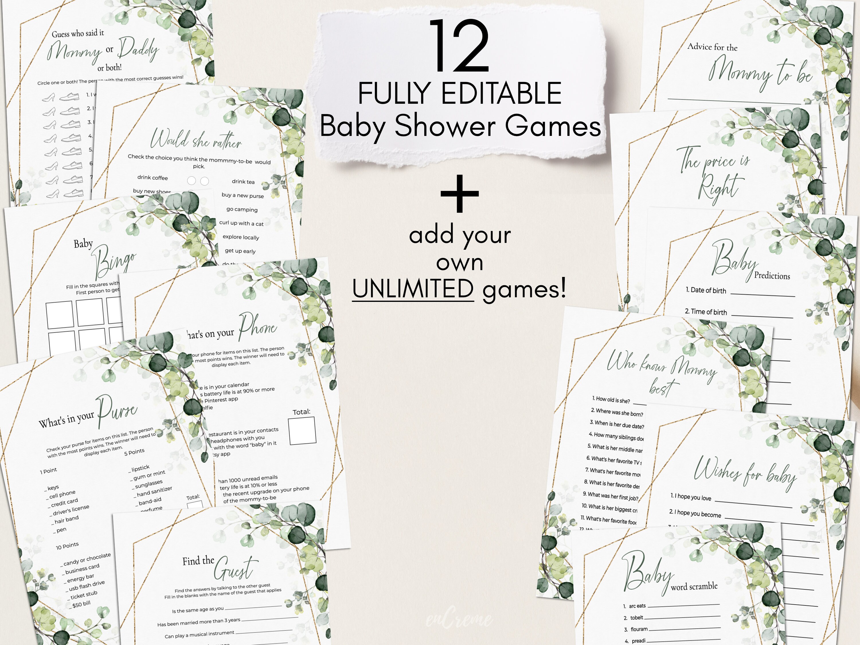 Belle Baby Shower Games Baby Shower Games Bundle Download Etsy