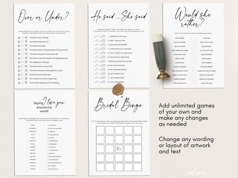 Minimalist Bridal Shower Game Bundle Wedding Shower Game Etsy