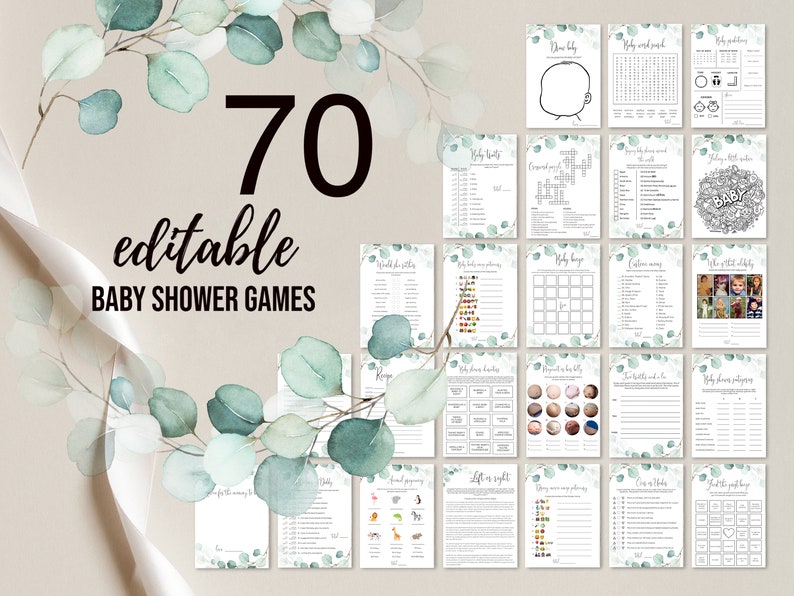 Editable Baby Shower Games Eucalyptus Games Bundle Etsy