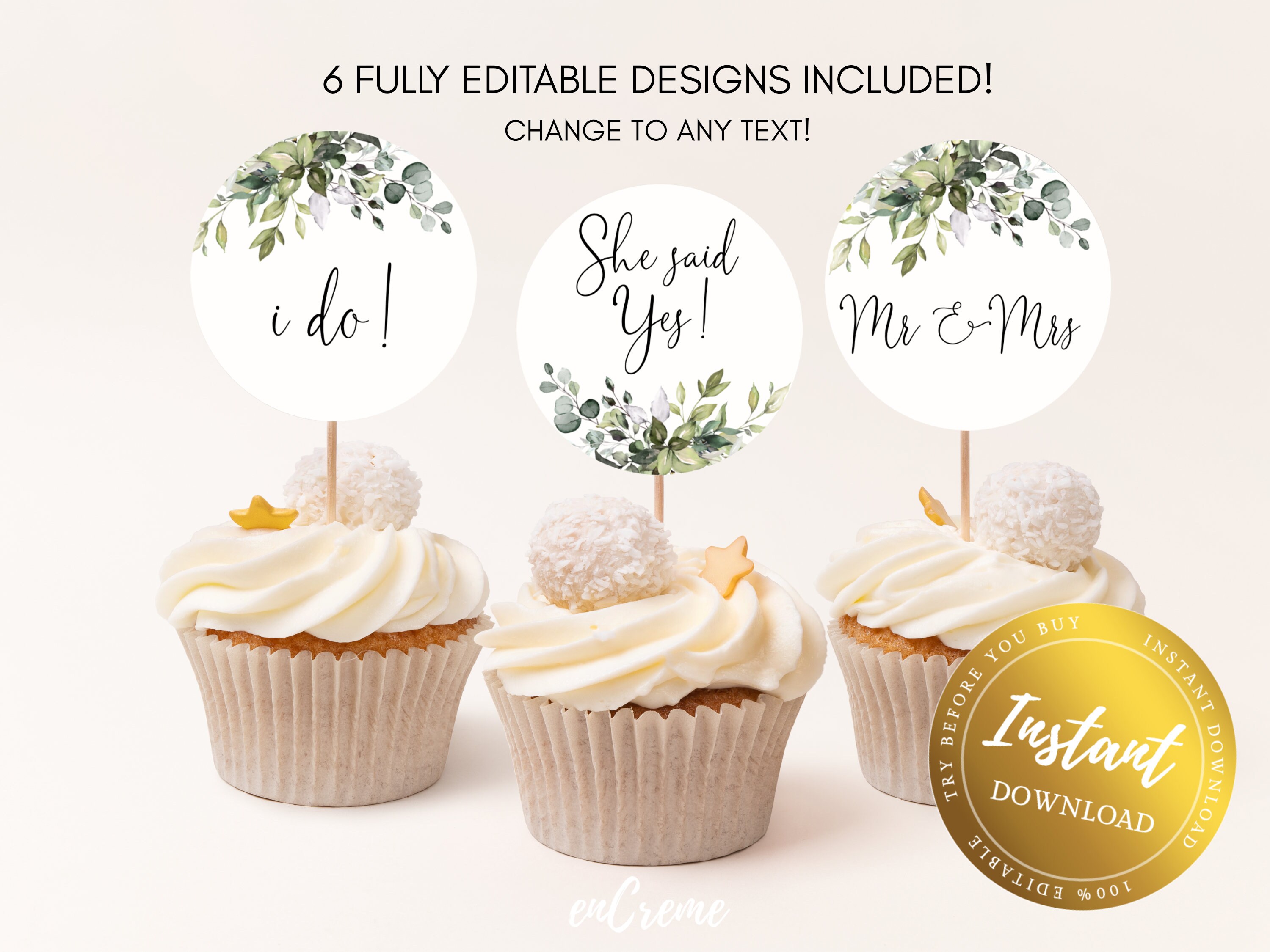 EDITABLE Greenery Cupcake Toppers Party Decoration Bridal - Etsy