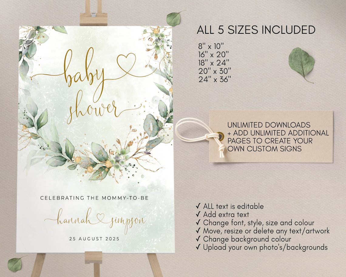 Printable Greenery Baby Welcome Sign Baby Shower Decor Sign - Etsy