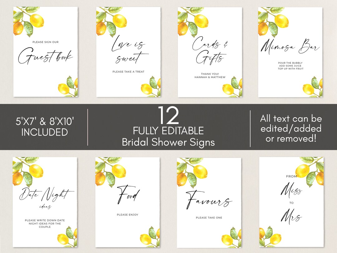 Editable Lemons Custom Sign Template Main Squeeze Bridal - Etsy