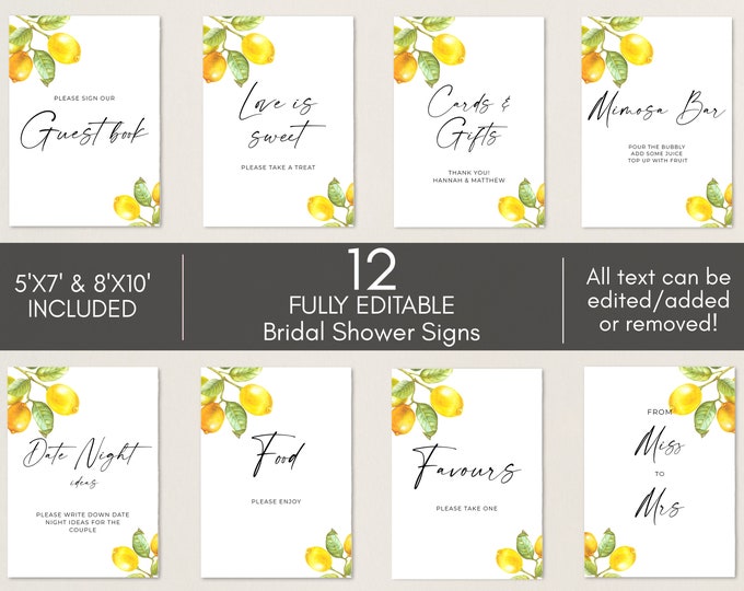 Editable Lemons Custom Sign Template, Main Squeeze Bridal Shower Sign ...