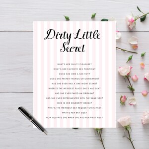 Dirty Little Secret Game for Ladies Night, Bachelorette Party, Bridal Shower, Hen Party, Girls Night | Printable | Pink Vertical Stripes