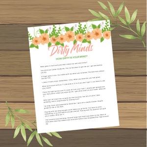 Dirty Minds Game | Bachelorette Party Game | Bridal Shower | Flower | Hen Party Game | Printable | Girls Night Game | Ladies Night Game
