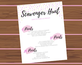 Bachelorette Party Game Printable | Bridal Shower Game | Scavenger Hunt | Hen Party | Instant Download | Pink Polka Dots