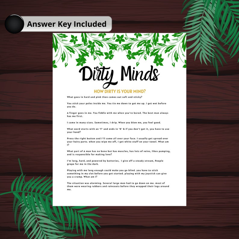 Dirty Minds Bachelorette Party Game | Printable | Bridal Shower Game ...