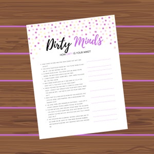 Dirty Minds | Bachelorette Party Game | Printable | Bridal Shower Game | Hen Party Game | Purple | Ladies Night Game | Girls Night Game