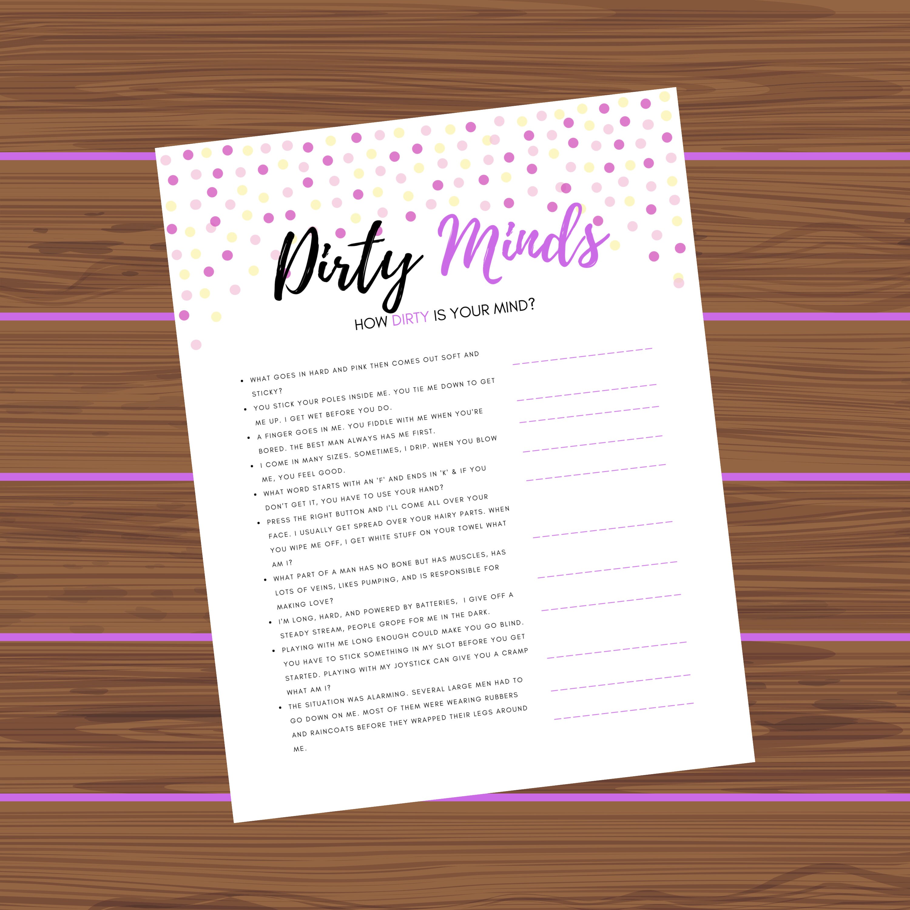 Dirty Minds Bachelorette Party Game Printable Bridal Shower Game Hen Party Game Purple Ladies Dirty Minds Bachelorette Party Game Printable Bridal Shower Game Hen Party Game Purple Ladies
