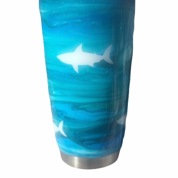 20 oz stainless steel double walled shark ocean wave tumbler, gift for shark lovers, shark cup, ocean gift