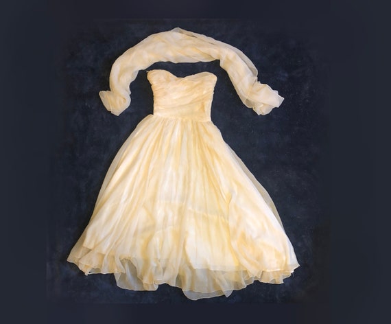 Ceil Chapman 1950s White Chiffon Dress | XS
