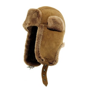 DX Women's/ Men's Winter sheepskin Earflaps hat , Aviator, genuine lambskin , sheepskin, leather hat, cup, with beanie pompon image 1