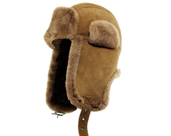 DX Women's/ Men's - Winter sheepskin  Earflaps hat , Aviator, genuine lambskin , sheepskin, leather hat, cup, with beanie pompon