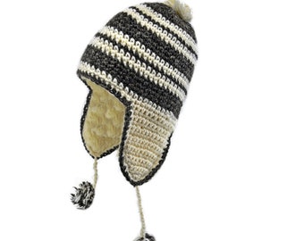 Dames/ Hommes -Bonnet de laine de mouton, bonnet d’hiver, vraie laine de mouton, chapeau bobble gris, blanc, noir, uschanka