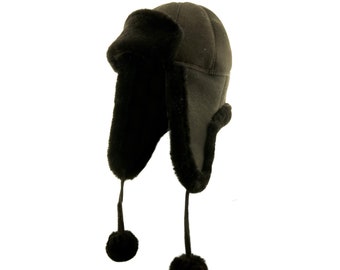 Mujeres / Hombres - Piel de cordero con sombrero, gorra de piloto de gamuza gorra de invierno gorra de oveja de sombrero de invierno, sombrero de cuero mutze