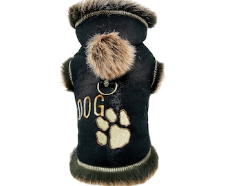 DX Winter coat for dog, jacket natural sheepskin, lambskin, genuine leather , toscana