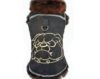 DX Manteau de chien d’hiver, Veste pour chien, Vraie peau d’agneau, Peau de mouton, Fourrure, Fourrure, Vêtements en cuir, Extérieur chaud, Chiens