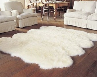 Really Soft Genuine Sheepskin Rug, Pelt , 8 Skins Natural Fur white/ivory