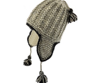 Dames/ Hommes -Bonnet de laine de mouton, bonnet d’hiver, vraie laine de mouton, chapeau bobble gris, blanc, noir, uschanka