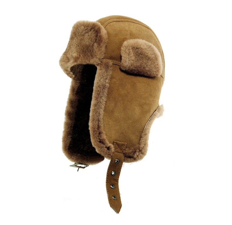 DX Women's/ Men's Winter sheepskin Earflaps hat , Aviator, genuine lambskin , sheepskin, leather hat, cup, with beanie pompon image 1