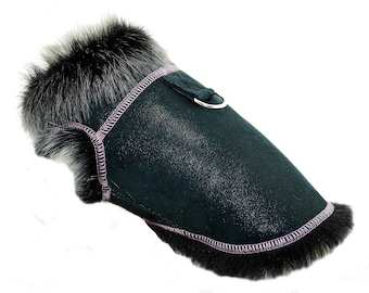 DX Winter coat for dog, jacket natural sheepskin, lambskin, genuine leather , toscana