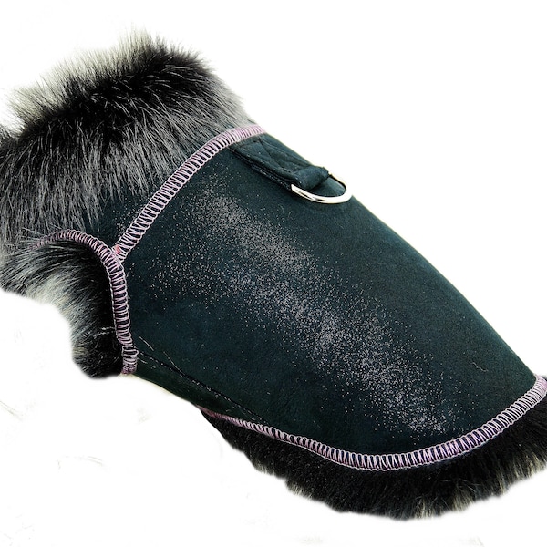 DX Winter coat for dog, jacket natural sheepskin, lambskin, genuine leather , toscana