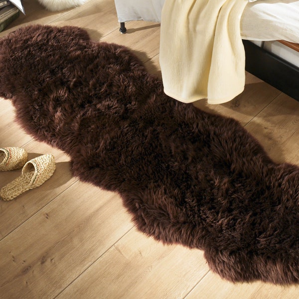 DX tappeto in pelle di pecora tappeto in pelle di agnello, RUNNER (composto da 2 pelli) doppia coperta in pelle di pecora 100% pelliccia naturale, doppia pelle di pecora