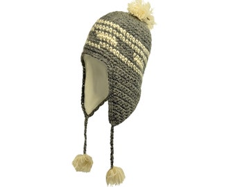 Dames/ Hommes -Bonnet de laine de mouton, bonnet d’hiver, vraie laine de mouton, chapeau bobble gris, blanc, noir, uschanka