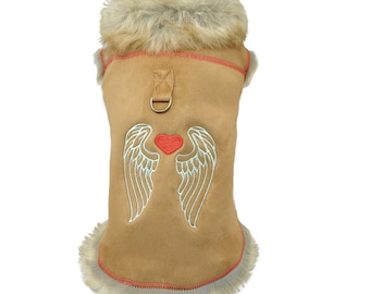 DX Winter coat for dog, jacket natural sheepskin, lambskin, genuine leather , toscana