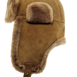 DX Women's/ Men's Winter sheepskin Earflaps hat , Aviator, genuine lambskin , sheepskin, leather hat, cup, with beanie pompon image 2