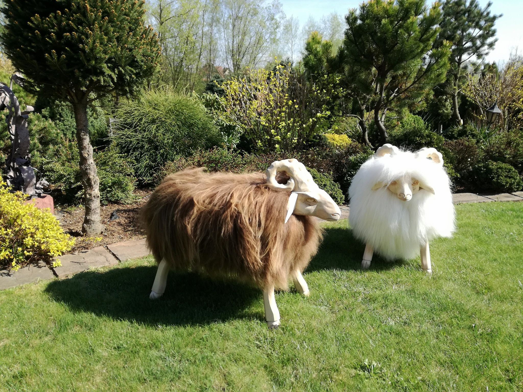 SHEEP STOOL Wood Stool Wit Genuine Icelad Sheepskin Sheep Form