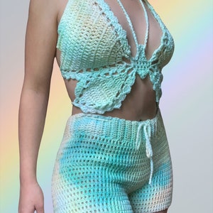 Handmade crochet butterfly outfit tie dye || tie dye festival pride crochet outfit