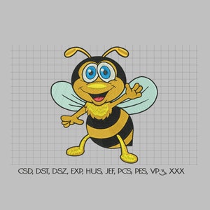 Bee Embroidery Design Cartoon Style, Instant Download Machine Embroidery