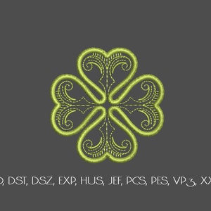 Peut inclure: Un motif de trèfle à quatre feuilles de couleur vert clair, brodé sur un fond gris foncé.