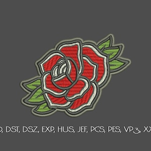 Red Rose Embroidery Design, Rose Tattoo Patch, Tattoo Style Machine Embroidery, Instant Download