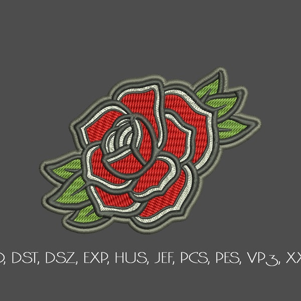 Red Rose Embroidery Design, Rose Tattoo Patch, Tattoo Style Machine Embroidery, Instant Download