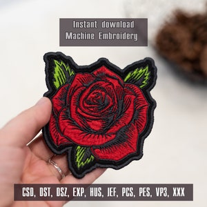 Red Rose Embroidery Design, Rose Patch, Tattoo Style, Instant Download, Machine Embroidery Design