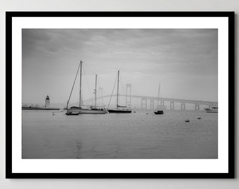 Newport, Rhode Island Foggy Morning on the Bay - Framed - Ready-to-Hang - Multiple Sizes