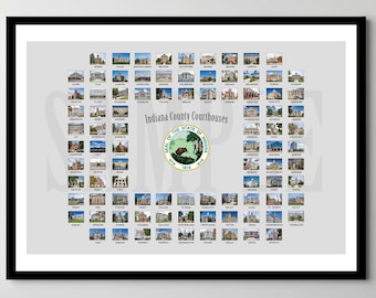 Indiana County Courthouse Collage - All 92 Indiana Counties - Framed - Ready-to-Hang - Multiple Sizes