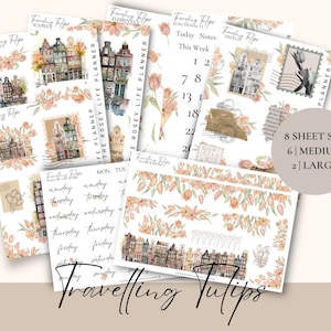 PEGATINAS PARA PLANIFICADORAS / Colección Travelling Tulips / Pegatinas decorativas para planificadores / Gm Mm / A5 A6 B6 Personal Pocket / Half Letter Mini & Classic