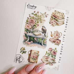PEGATINAS PARA PLANIFICADORAS / Leyendo en primavera I / Pegatinas decorativas para planificador Read Tea / Gm Mm / A5 A6 B6 Personal Pocket / HP Half Letter Mini & Classic