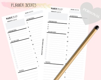 Minimalist Daily Personal Planner Printable Insert for KiKkiK , Filofax ,  MM agendas . Daily Schedule, Priorities, To Do List Quote Notes