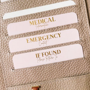 Schede informative / Rosa e oro / Schede per informazioni mediche e di emergenza smarrite e ritrovate per Planner, tasche porta-agenda Hobonichi,
