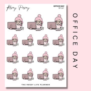Journée de bureau | ROSEY POSEY | Transparent mat et mat | Stickers pour agendas Ring disc et Bullet Journal | RP-137