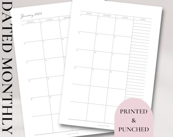 2024 PRINTED | Planner Inserts | Month on Two Pages | For Disc Ring Notebook planners  A5, B6, A6 Personal, Pocket size HP Classic, Mini