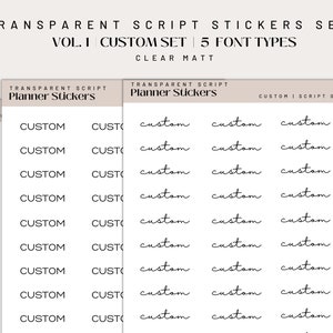 4 STICKER SHEET SET | Custom Script | Clear Matt | Functional Planner Word Stickers | Transparent | Custom Text | A5 Personal Pocket|Journal