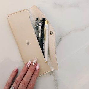 PENCIL CASE | Beige Pouch| Functional | Stationary Storage | Gm Mm | A5 A6 B6 Personal Pocket | HP Half Letter Mini & Classic |Vegan Leather