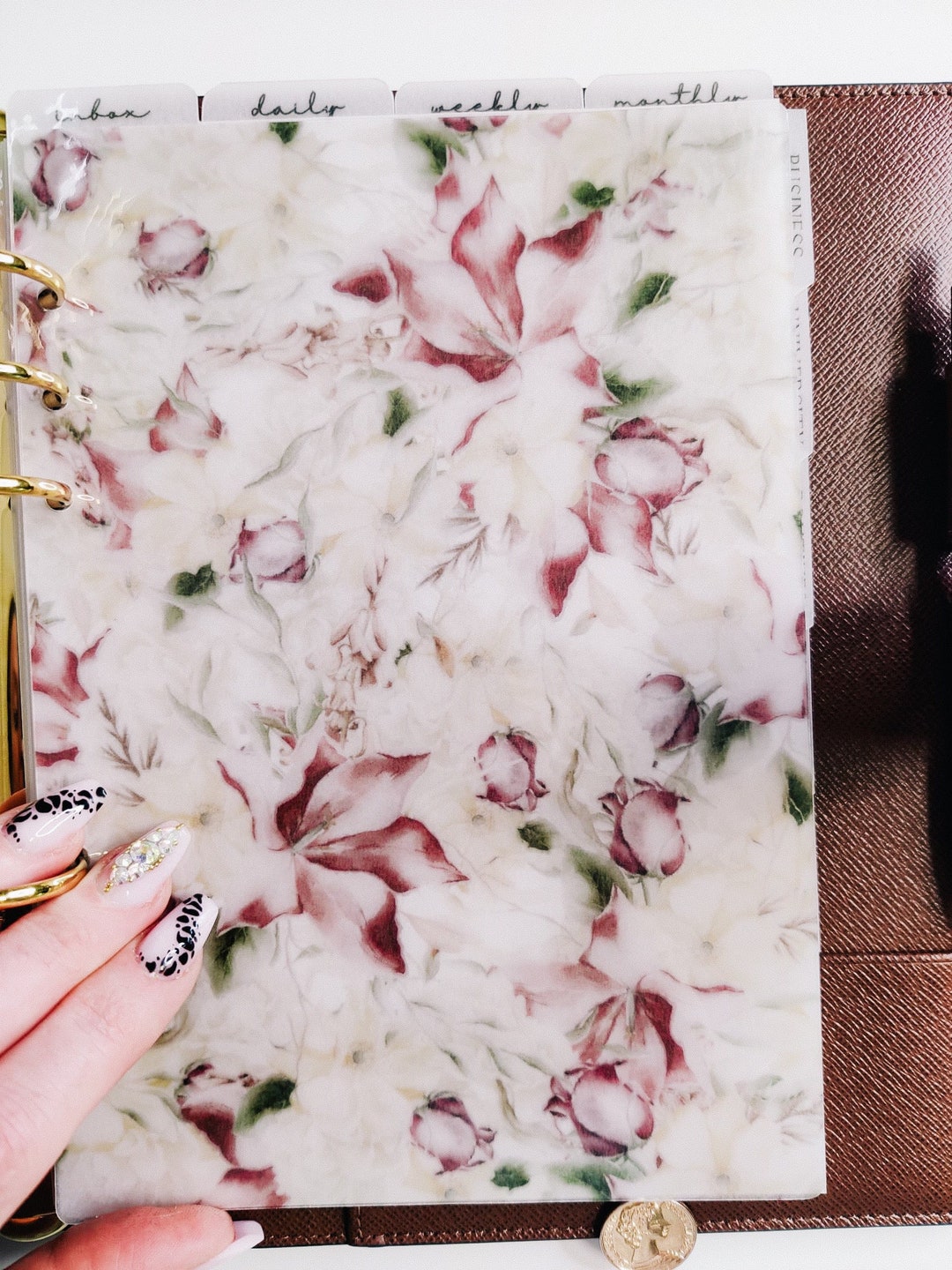 Floral Print Laminated Vellum Dashboard for Any Planner Size Type A5 A6