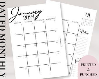 PRINTED & PUNCHED | 2024 | Month on two pages Planner Inserts | Monthly Planning  | Goal setting  | A5 A6 B6 Personal Pocket | Happy Planner